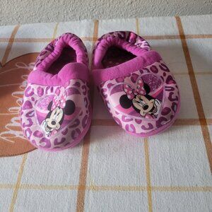 Used Disney Minnie Mouse Animal Print Fuchsia Toddler Slippers - Size 7/8